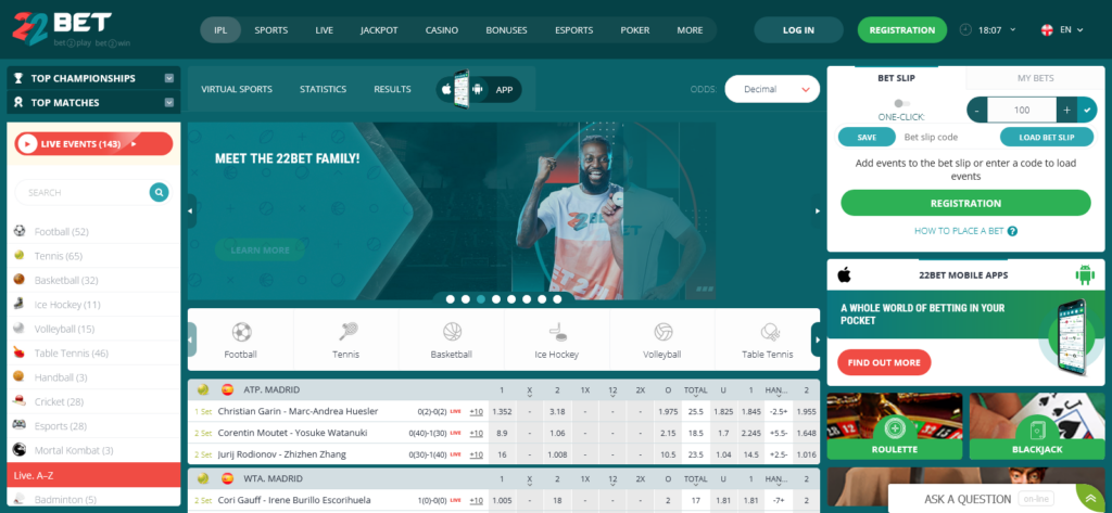 22bet casino website design