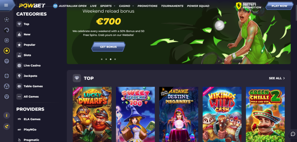 Powbet casino site design