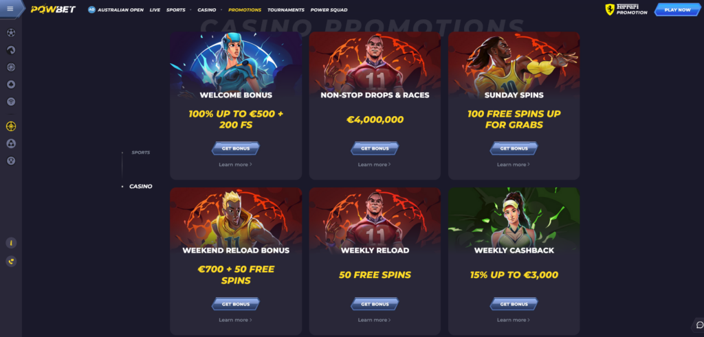 Powbet casino bonuses