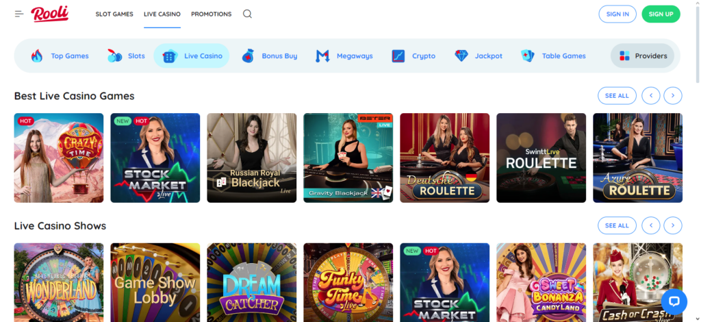 Rooli Casino live games